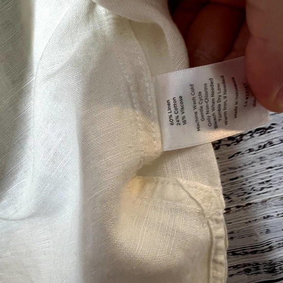 Talbots Cream Long Sleeve Tunic Top Linen Blend Pocket Blouse Medium P - Picture 3 of 4